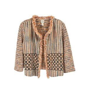 Chicos Mixed Print Open Cardigan Sz Medium Boho Festival Hippie Patchwork